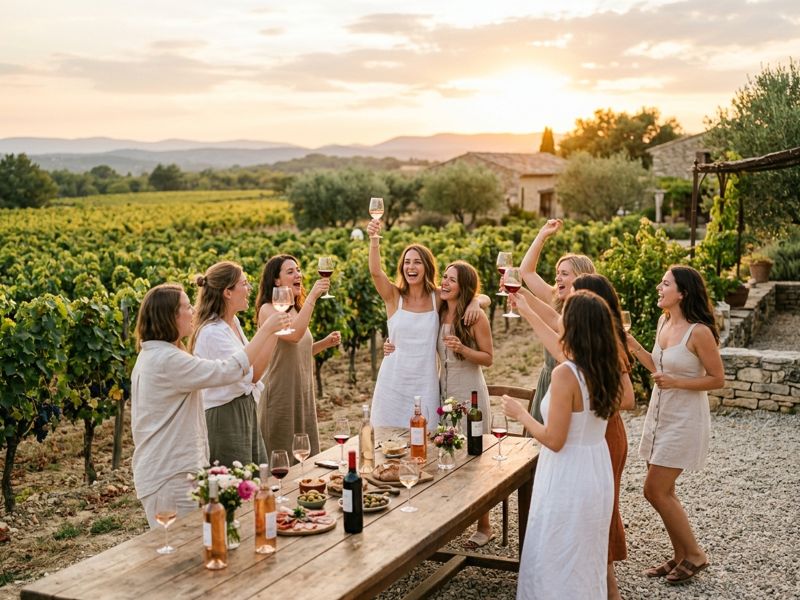 Groupe d'amis lors d'un EVG / EVJF en Provence avec dégustation et activités